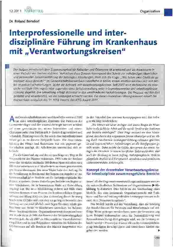 Vorschauseite 1: Interprofessionelle und interdisziplinäre Führung im Krankenhaus mit „Verantwortungskreisen