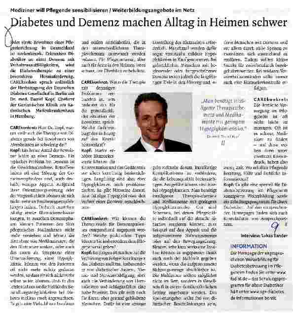 Vorschauseite 1: Diabetes und Demenz machen Alltag in Heimen schwer