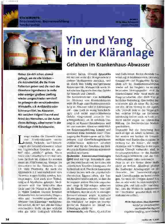 Vorschauseite 1: Yin und Yang in der Kläranlage Gefahren im Krankenhaus-Abwasser
