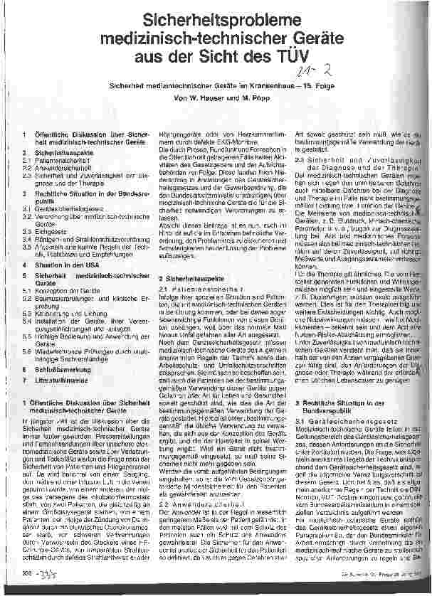 Vorschauseite 1: Sicherheitsprobleme medizinisch-technischer Geräte aus der Sicht des TÜV