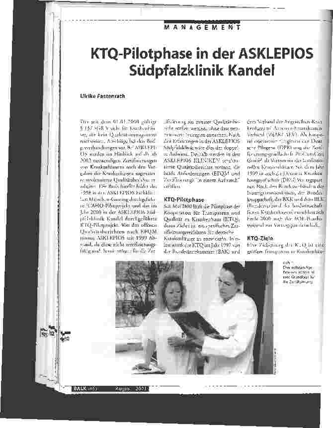 Vorschauseite 1: KTQ-Pilotphase in der ASKLEPIOS Südpfalzklinik Kandel