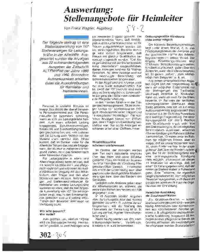 Vorschauseite 1: Auswertung: Stellenangebote für Heimleiter