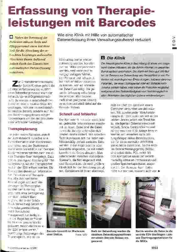 Vorschauseite 1: Erfassung von Therapieleistungen mit Barcodes Reduzierung von Verwaltungsaufwand mit Hilfe von automatischer Datenerfassung