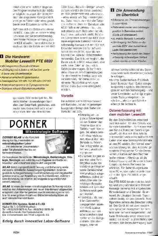 Vorschauseite 2: Erfassung von Therapieleistungen mit Barcodes Reduzierung von Verwaltungsaufwand mit Hilfe von automatischer Datenerfassung