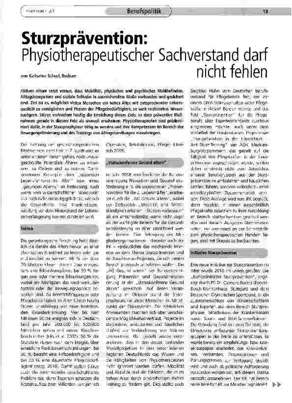 Vorschauseite 1: Sturzprävention:Physiotherapeutischer Sachverstand darf nicht fehlen