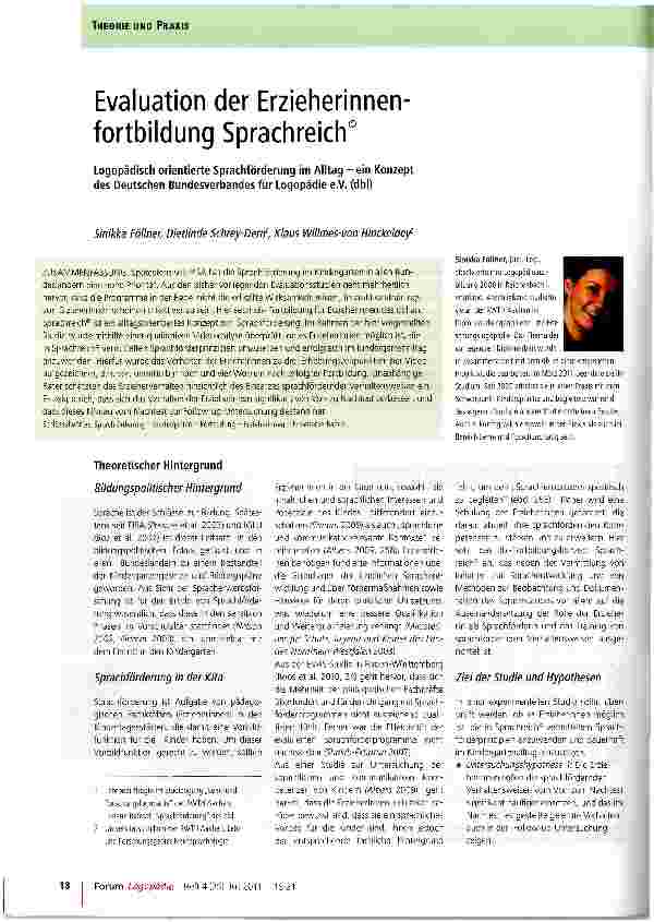Vorschauseite 1: Evaluation der Erzieherinnenfortbildung Sprachreich