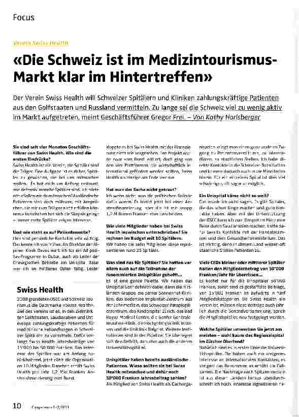 Vorschauseite 1: Verein Swiss HealthDie Schweiz ist im Medizintourismus-Markt klar im Hintertreffen