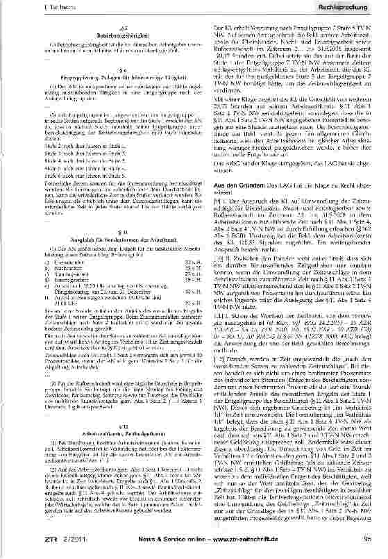 Vorschauseite 2: Umwandlung von tariflichen Zeitzuschlägen in Zeit - BerechnungSpartentarifvertrag Nahverkehrsbetriebe vom 25.5. 2001 {TV-N NW) §11 Abs.1