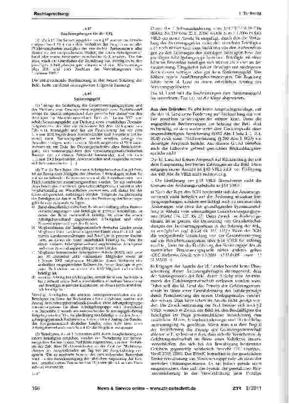 Vorschauseite 2: Zusatzversorgung - Sanierungsgeld (VBL)ATV §§17, 37; VBL-Satzung (VBLS) §65; GGArt.3 Abs. 1, 9 Abs. 3; BGB §§ 307, 315