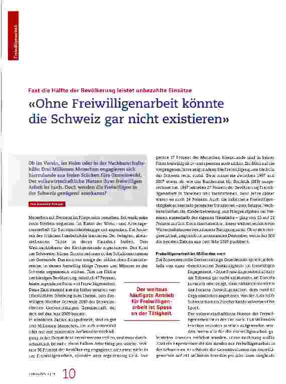 Vorschauseite 1: «Ohne Freiwilligenarbeit könnte die Schweiz gar nicht existieren»