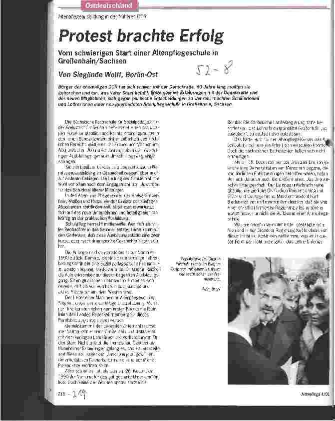 Vorschauseite 1: Protest brachte Erfolg - Vom schwierigen Start einer Altenpflegeschule in Großenhain/Sachsen