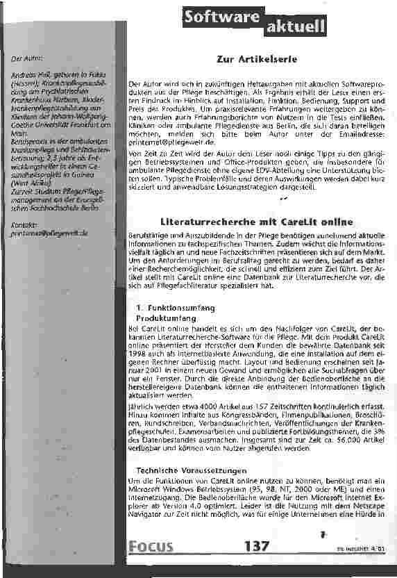 Vorschauseite 1: Literaturrecherche mit CareLit online