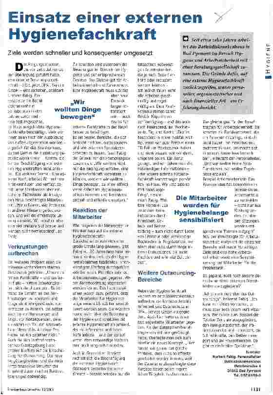 Vorschauseite 1: Einsatz einer externen Hygienefachkraft Ziele werden schneller und konsequenter umgesetzt