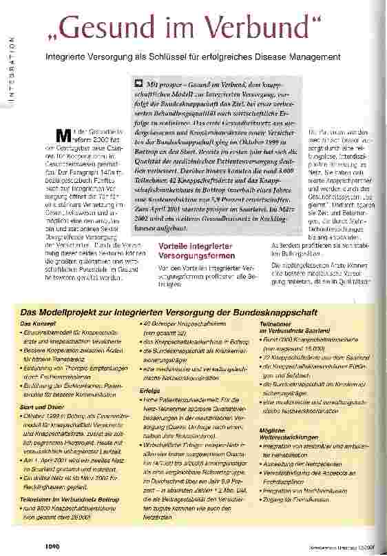 Vorschauseite 1: Gesund im Verbund Integrierte Versorgung als Schlüssel für erfolgreiches Disease Management