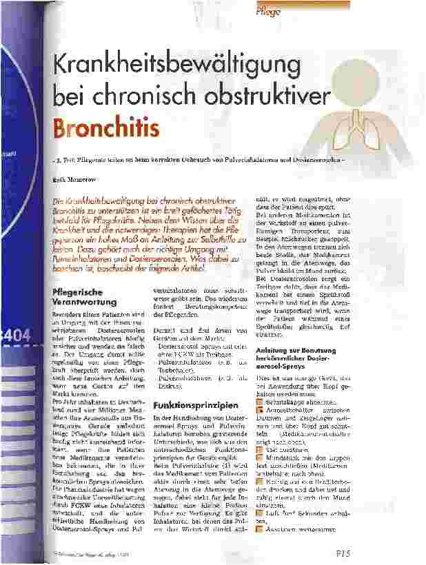 Vorschauseite 1: Krankheitsbewältigung bei chronisch orbstruktiver Bronchitis 2. Teil: Pflegende leiten an beim korrekten Gebrauch von Pulverinhalatoren