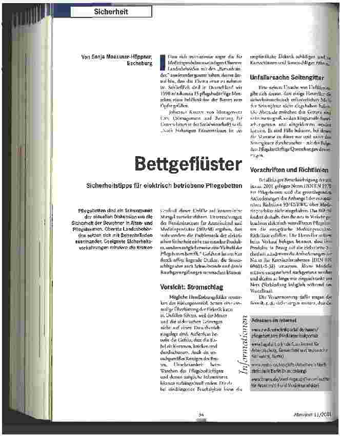 Vorschauseite 1: Bettgeflüster Sicherheitstipps für elektrisch betriebene Pflegebetten