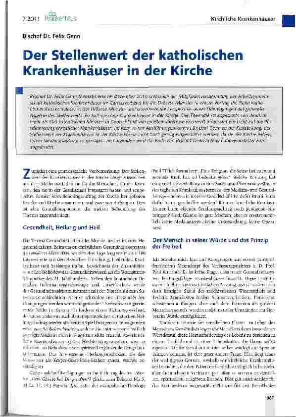 Vorschauseite 1: Der Stellenwert der katholischen Krankenhäuser in der Kirche