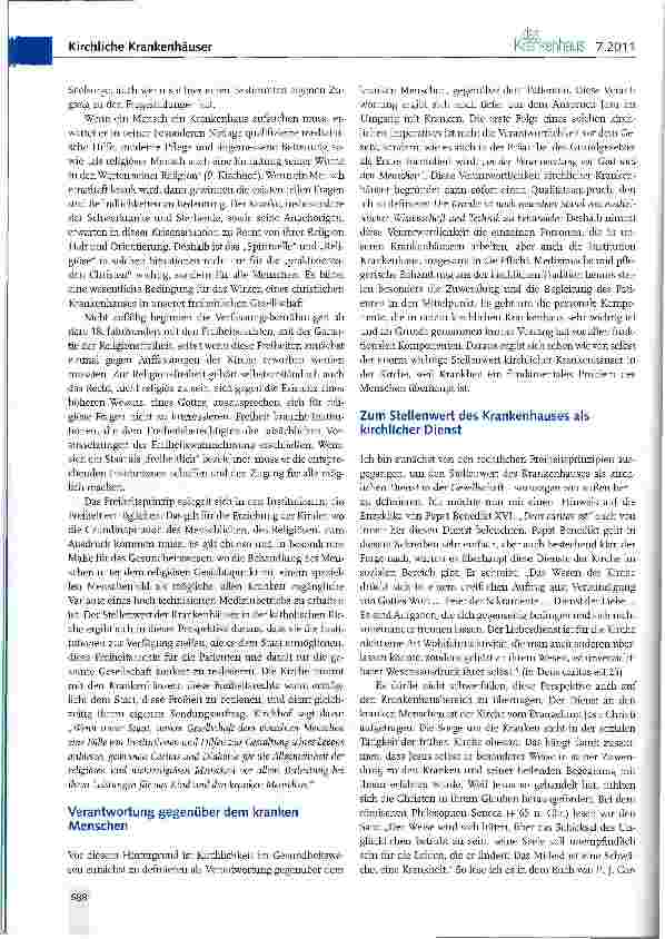 Vorschauseite 2: Der Stellenwert der katholischen Krankenhäuser in der Kirche