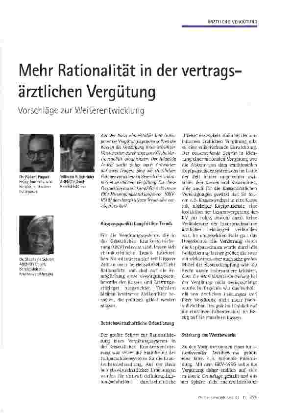 Vorschauseite 1: Mehr Rationalität in der vertragsärztlichen Vergütung