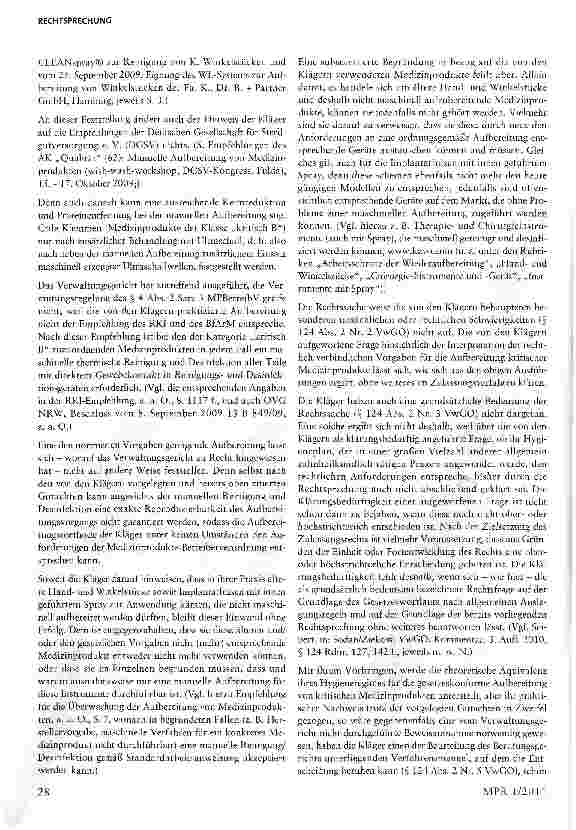 Vorschauseite 3: Reinigung und Desinfektion von kritischen Medizinprodukten§§ 14, 28 Abs. 1, Abs. 2 MPG; § 4 Abs. 2 MPBetreibV; §§ 124 Abs. 2 Nr. i, 2, 3, 5, 124a Abs. 4 Satz 4 VwGO