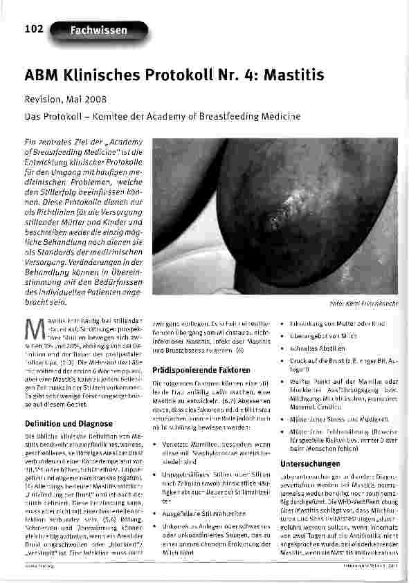 Vorschauseite 1: ABM Klinisches Protokoll Nr. 4: Mastitis