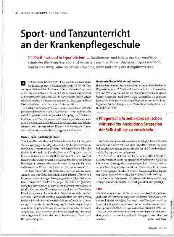 Vorschauseite 1: Sport-und Tanzunterricht an der Krankenpflegeschule