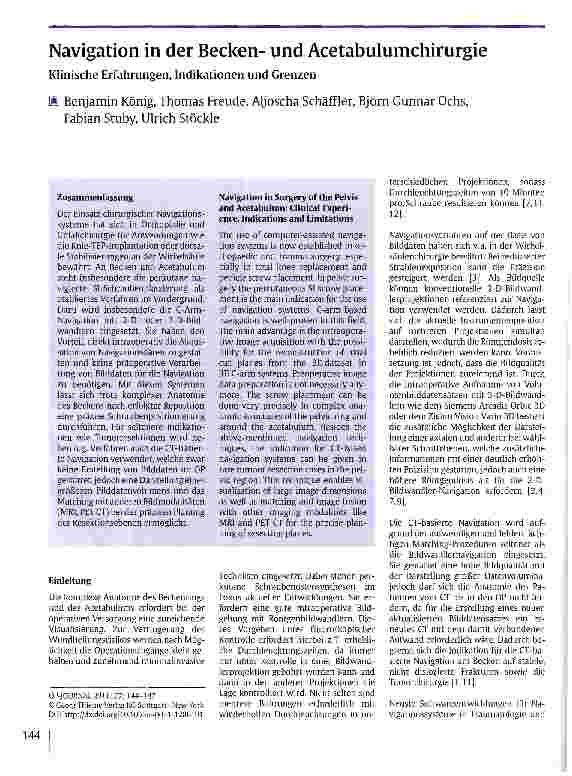 Vorschauseite 1: Navigation in der Beckenund Acetabulumchirurgie