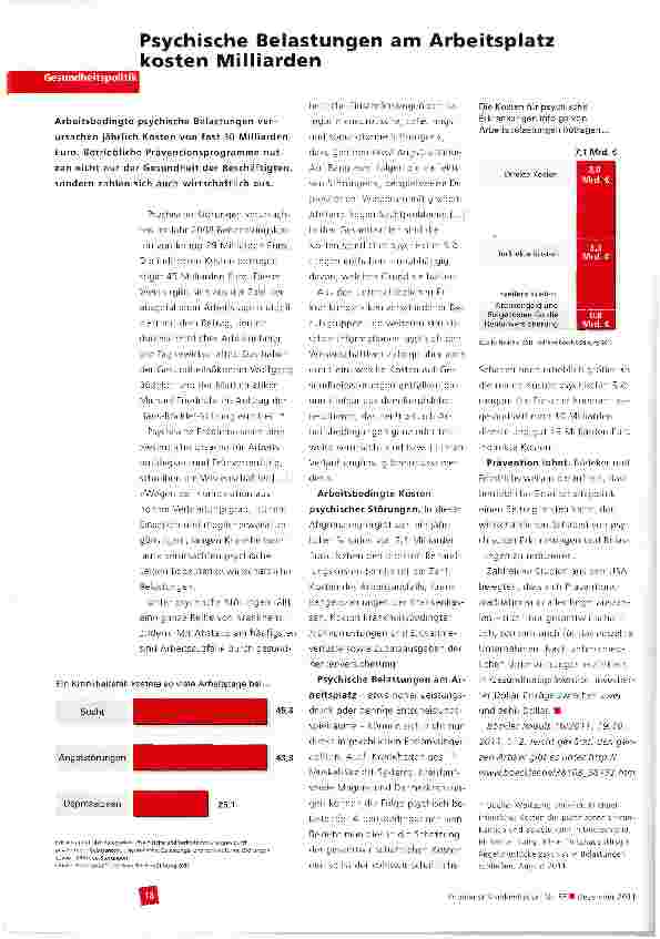 Vorschauseite 1: Psychische Belastungen am Arbeitsplatz kosten Milliarden