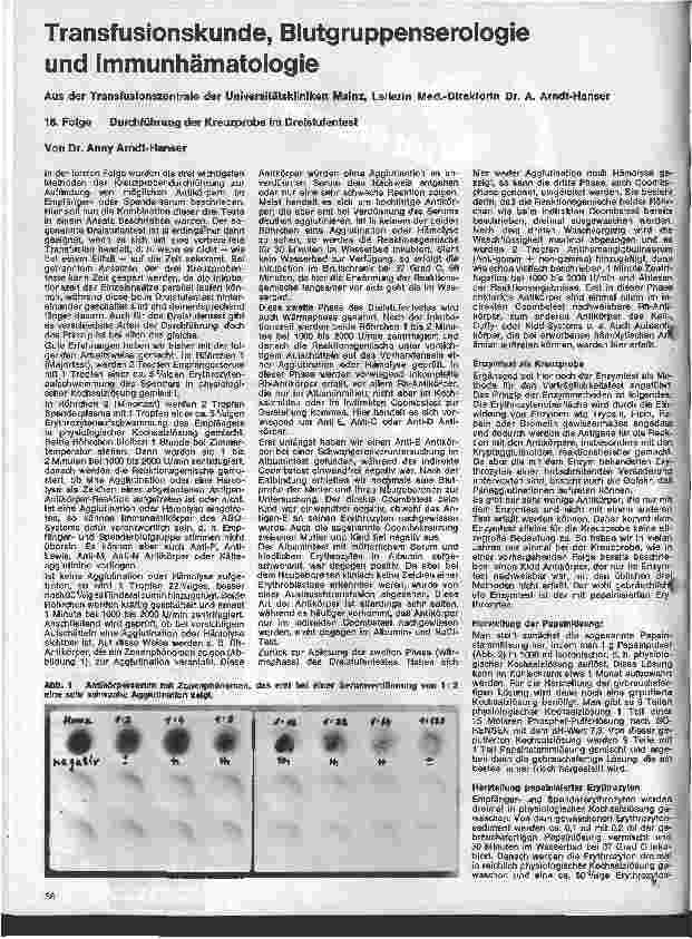 Vorschauseite 1: Transfusionskunde, Blutgruppenserologie und Immunhämatologie 16. Folge: Durchführung der Kreuzprobe im Dreistufentest
