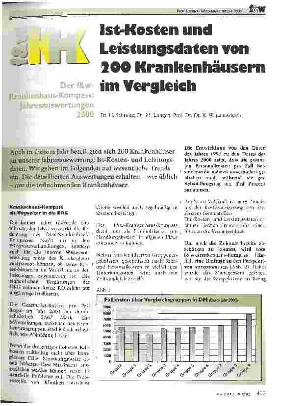 Vorschauseite 1: Ist-Kosten und Leistungsdaten von 200 Krankenhäusern im Vergleich Der f&w-Krankenhaus-Kompass: Jahresauswertungen 2000