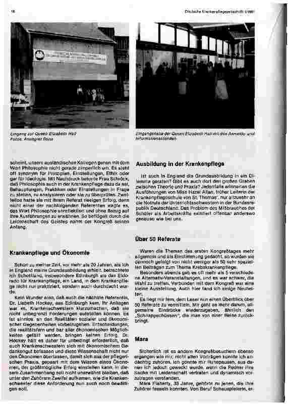 Vorschauseite 2: Zweiter Internationaler Kongreß über die Pflege Krebskranker vom 1. - 5. September in London