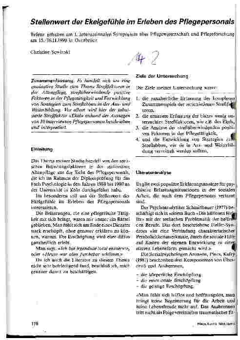 Vorschauseite 1: Stellenwert der Ekelgefühle im Erleben des Pflegepersonals