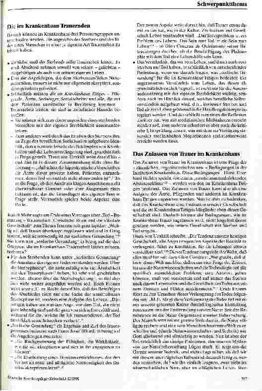 Vorschauseite 2: Trauer im Krankenhaus Gedanken zur Kultur des Umgehens mit Sterben und Tod