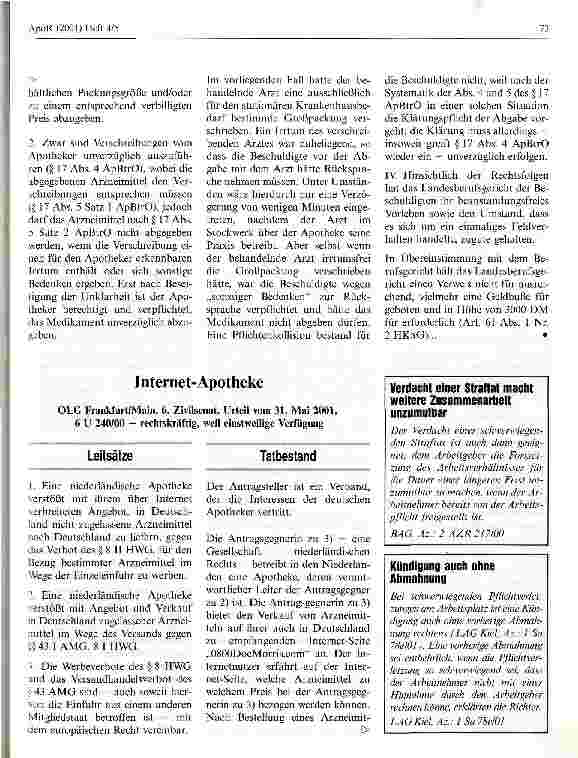 Vorschauseite 3: Öffentliche Apotheken dürfen keine Anstaltspackungen abgeben