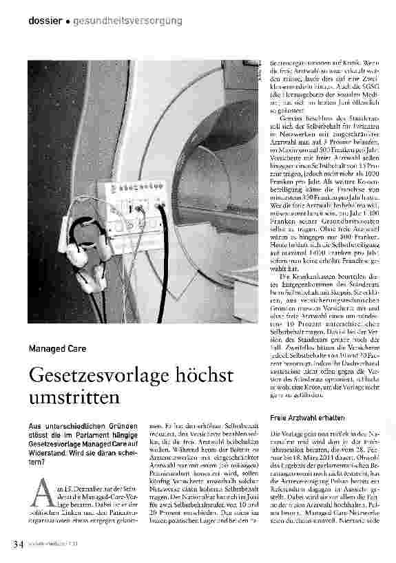 Vorschauseite 1: Managed CareGesetzesvorlage höchst umstritten