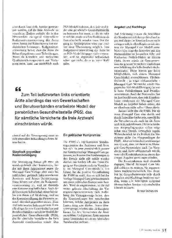 Vorschauseite 2: Managed CareGesetzesvorlage höchst umstritten