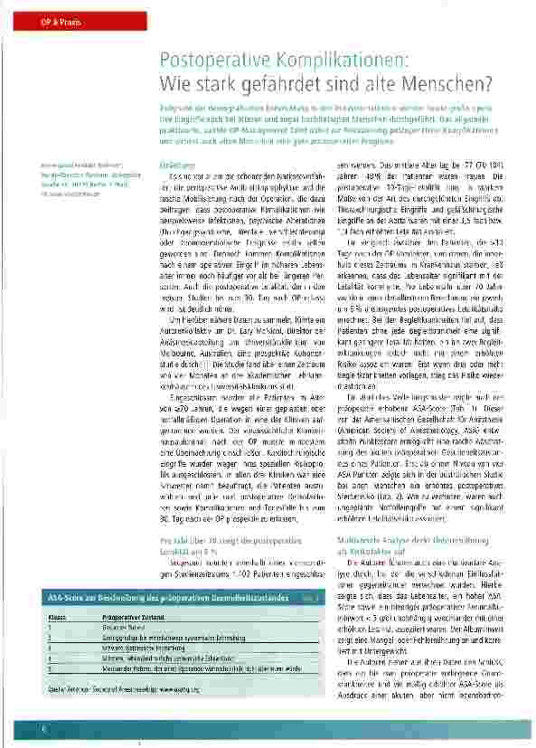 Vorschauseite 1: Postoperative Komplikationen: Wie stark gefährdet sind alte Menschen?