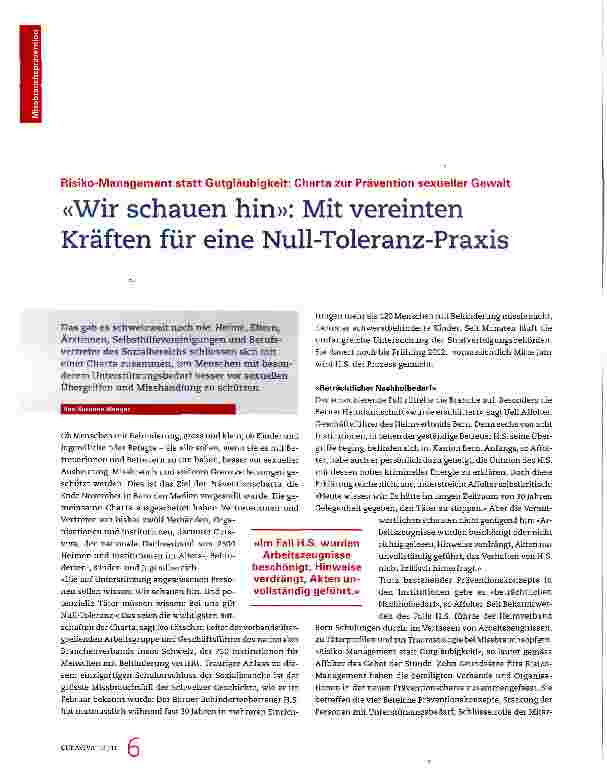 Vorschauseite 1: «Wir schauen hin»: Mit vereinten Kräften für eine Null-Toleranz-Praxis
