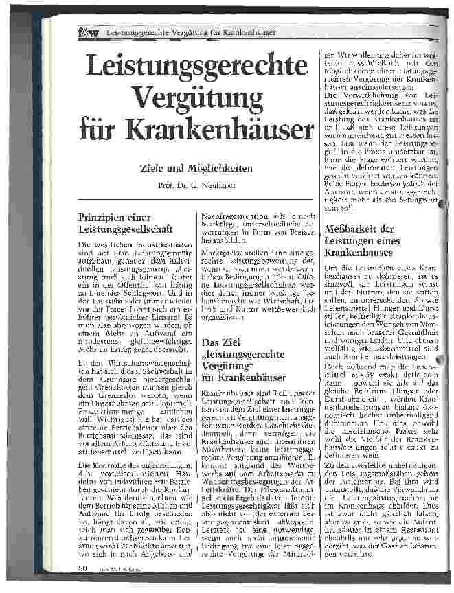 Vorschauseite 1: Leistungsgerechte Vergütung für Krankenhäuser Ziele und Möglichkeiten