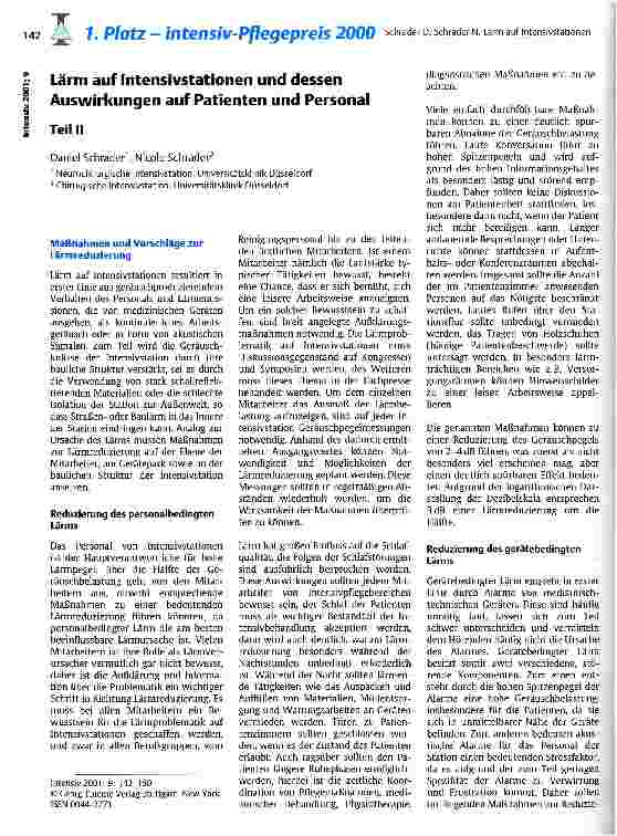 Vorschauseite 1: Lärm auf Internsivstationen und dessen Auswirkungen auf Patienten und Personal