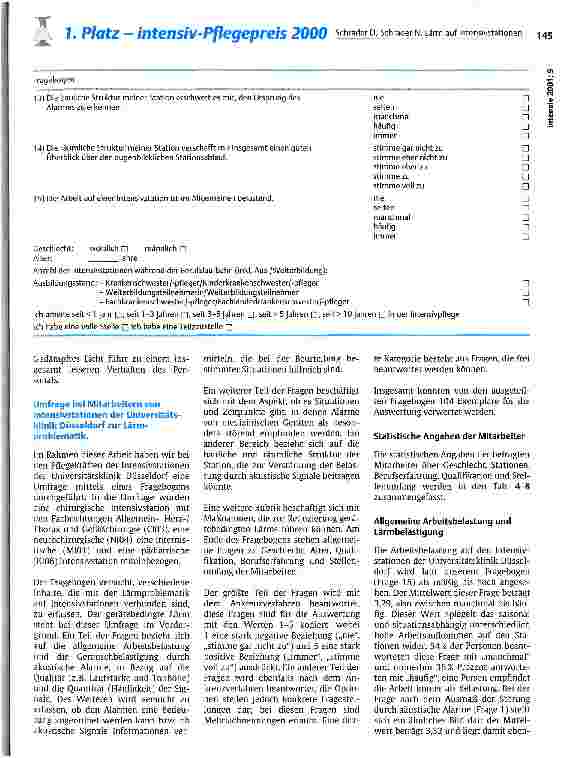 Vorschauseite 4: Lärm auf Internsivstationen und dessen Auswirkungen auf Patienten und Personal