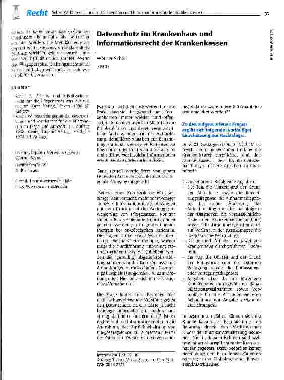 Vorschauseite 1: Datenschutz im Krankenhaus und Informationsrecht der Krankenkassen