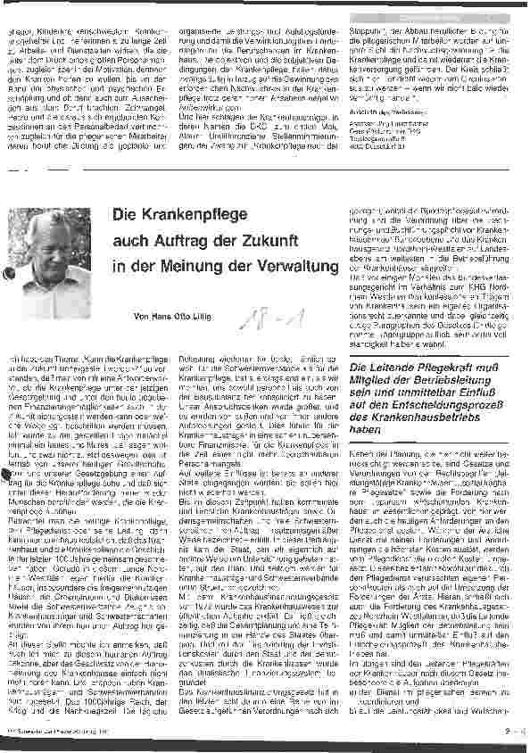 Vorschauseite 1: Die Krankenpflege auch Auftrag der Zukunft in der Meinung der Verwaltung
