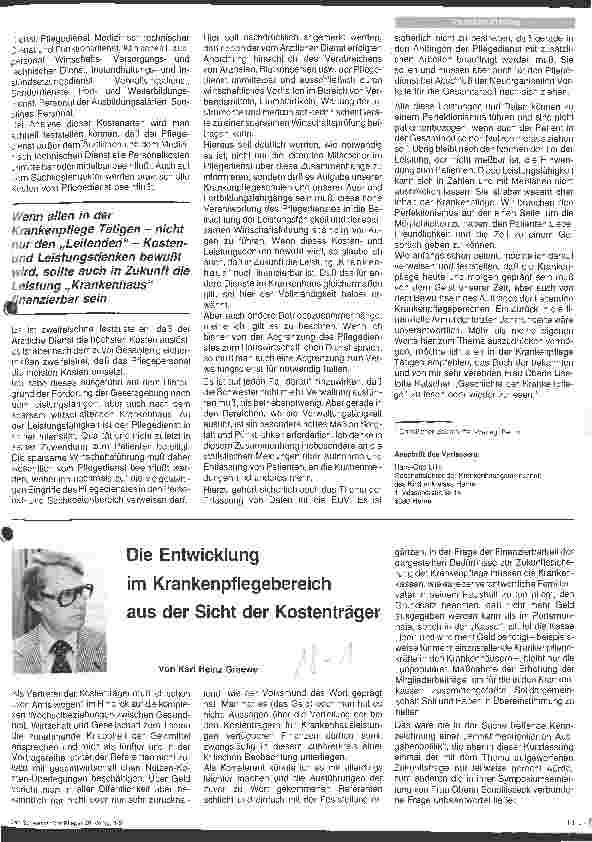 Vorschauseite 3: Die Krankenpflege auch Auftrag der Zukunft in der Meinung der Verwaltung