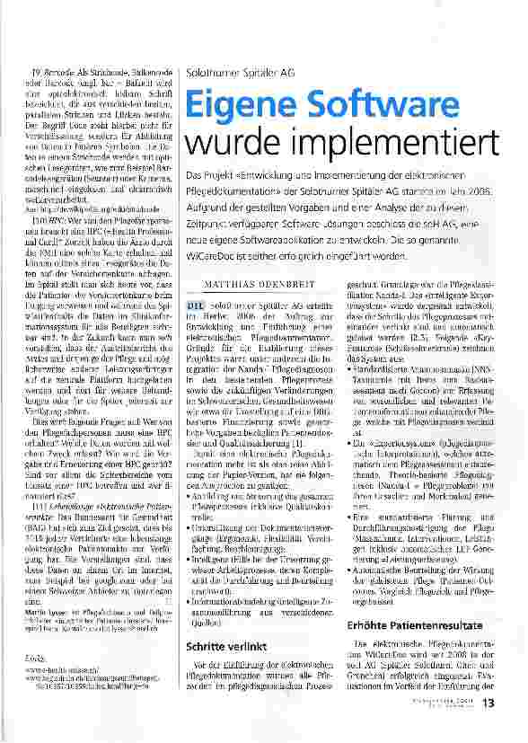 Vorschauseite 1: Solothurner Spitäler AGEigene Software wurde implementiert