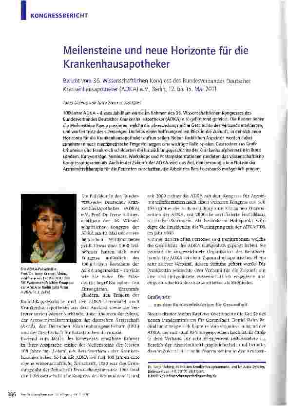 Vorschauseite 1: Meilensteine und neue Horizonte für die Krankenhausapotheker
