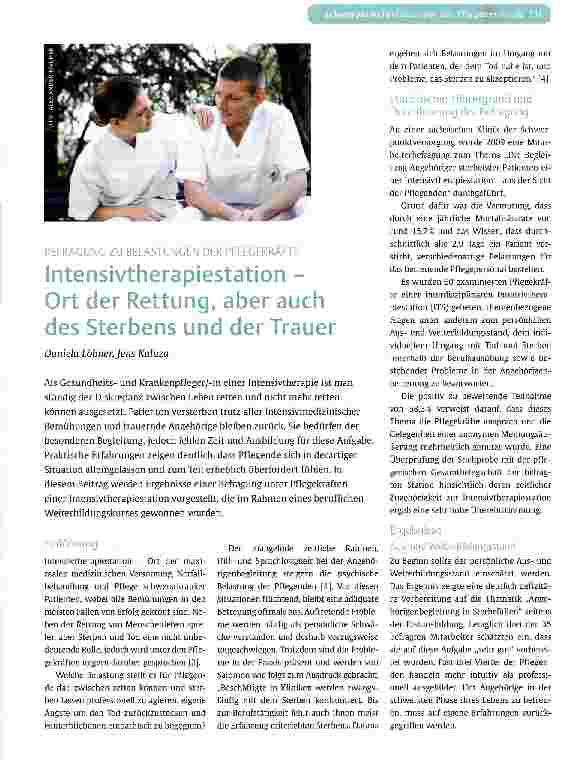 Vorschauseite 1: Intensivtherapiestation -Ort der Rettung, aber auch des Sterbens und der Trauer