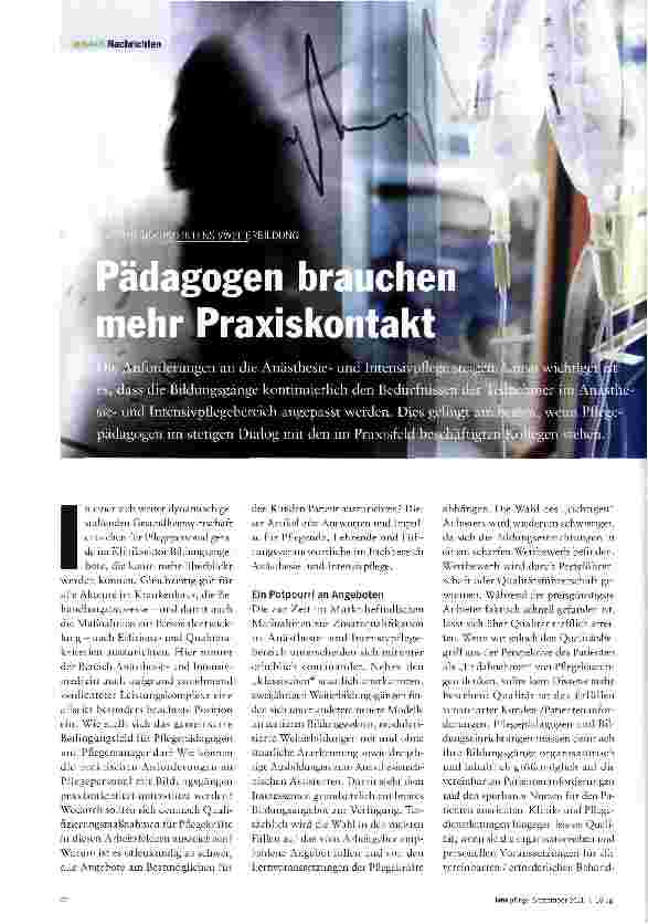 Vorschauseite 1: Pädagogen brauchen mehr Praxiskontakt