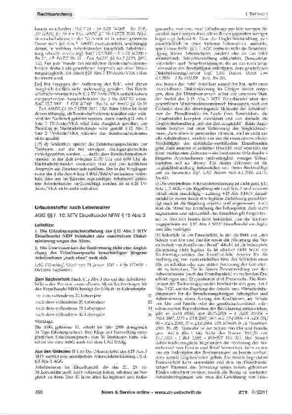 Vorschauseite 2: Zusatzurlaub für nächtlichen Bereitschafts dienst (TV-Ärzte VKA)/TV-Ärzte VKA §§ 9, 10, 28 Abs. 3