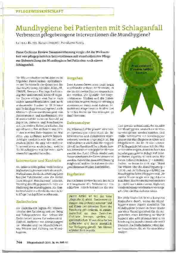 Vorschauseite 1: Mundhygiene bei Patienten mit Schlaganfall